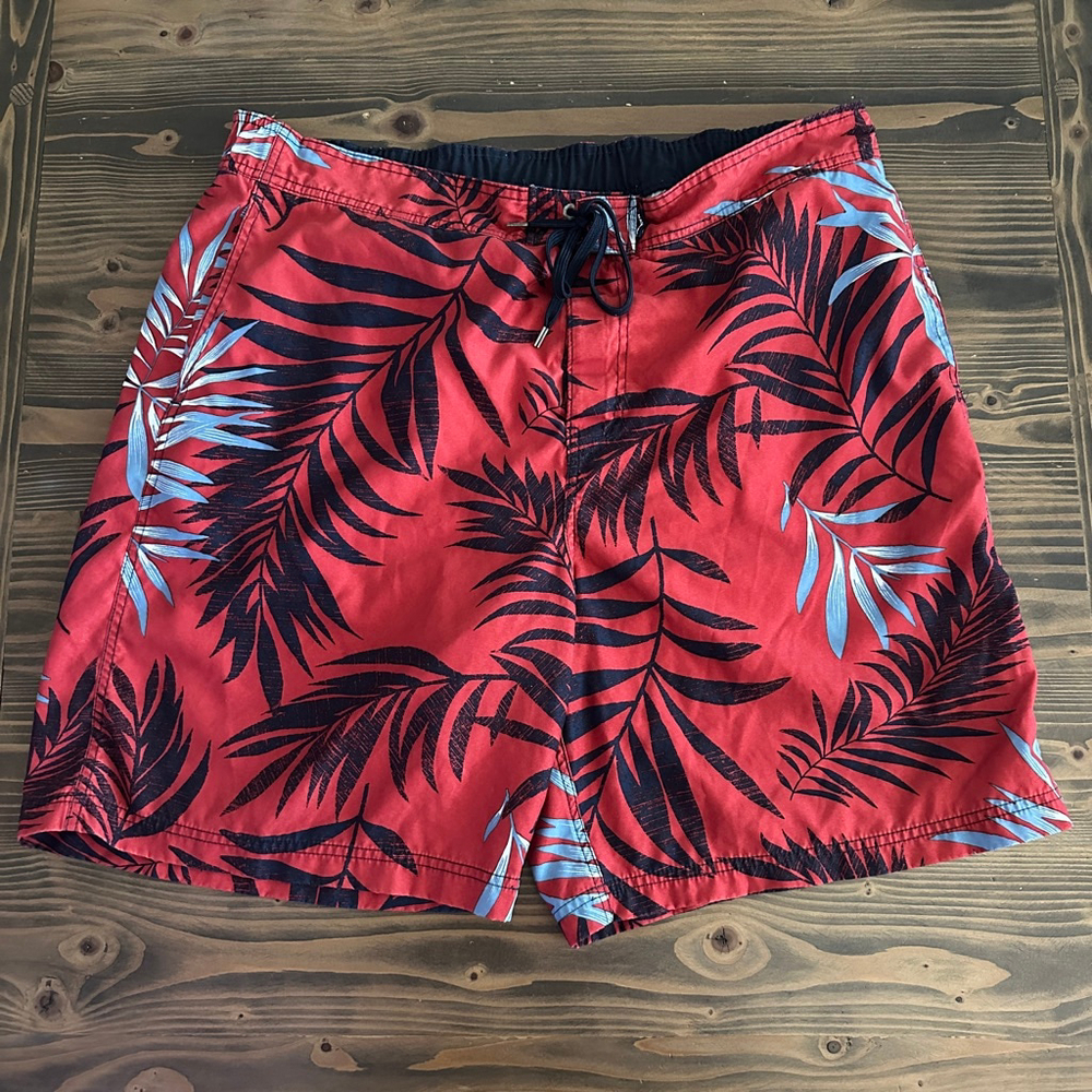 Nautica Men’s XXL Swim Trunks Red Blue Palm Leaf Print Mesh Lined